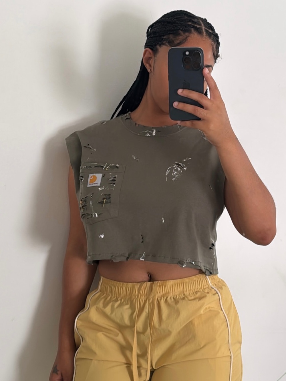 Carhartt Olive Cropped Distressed Muscle Tank